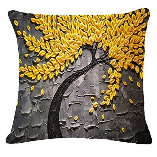 QINU KEONU Set of 2 Oil Painting Black Large Tree and Flower Birds Square Cotton Linen Throw Pillow Case Cushion Cover Outdoor Sofa Home Sofa Decorative 18 X 18 Inch 1 